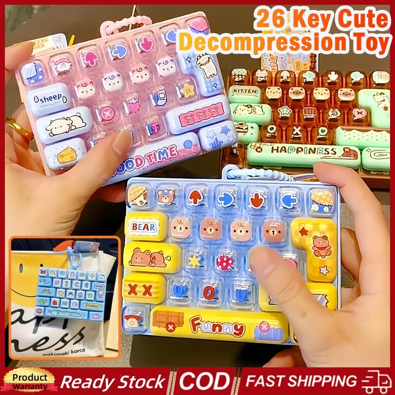 Mini 26 Botões Teclado Brinquedo Fidget Bonito Dos Desenhos Animados Descompressão Chaveiro Alívio Do Estresse Ornamento
