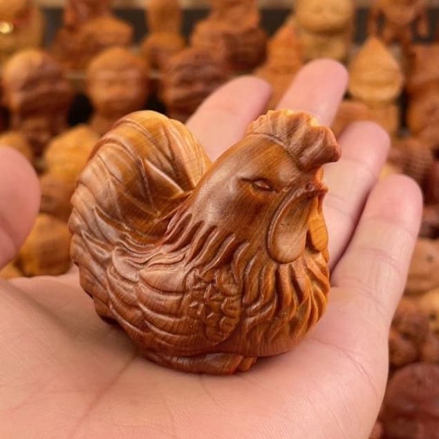 Enfeites de madeira maciça de frango Decoração de mesa interna Escultura em madeira maciça do zodíaco decoração de mesa