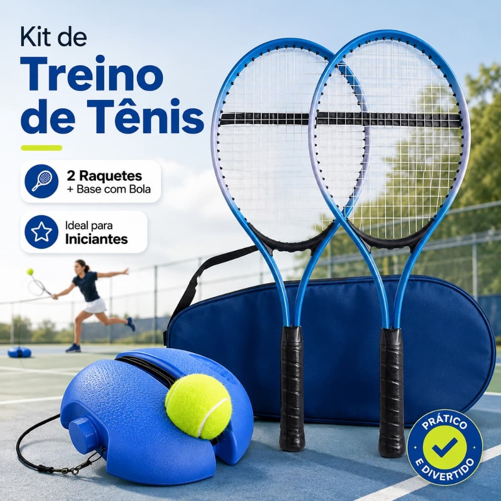 Kit Tênis 2 Raquetes 19'' Com Bola De Tênis E Cantil Azul