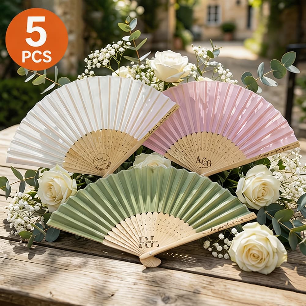 Leque De Mão Dobrável De Bambu Personalizado , 5 Peças , Nome Gravado , Presentes De Dama De Honra De Casamento , Lembra