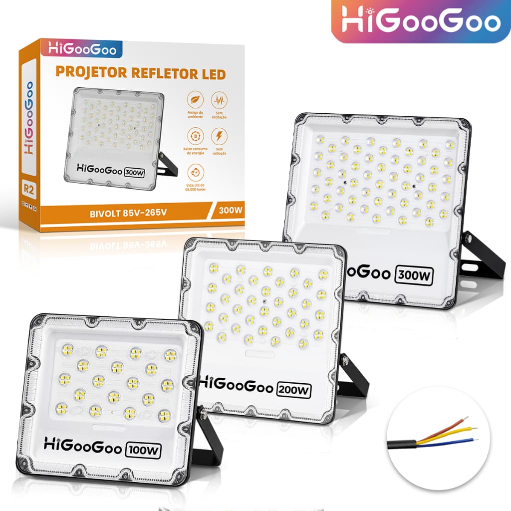 Refletor LED 300W/200W/100W Projetor Holofote A Prova D'agua Para Uso Externo 6500K