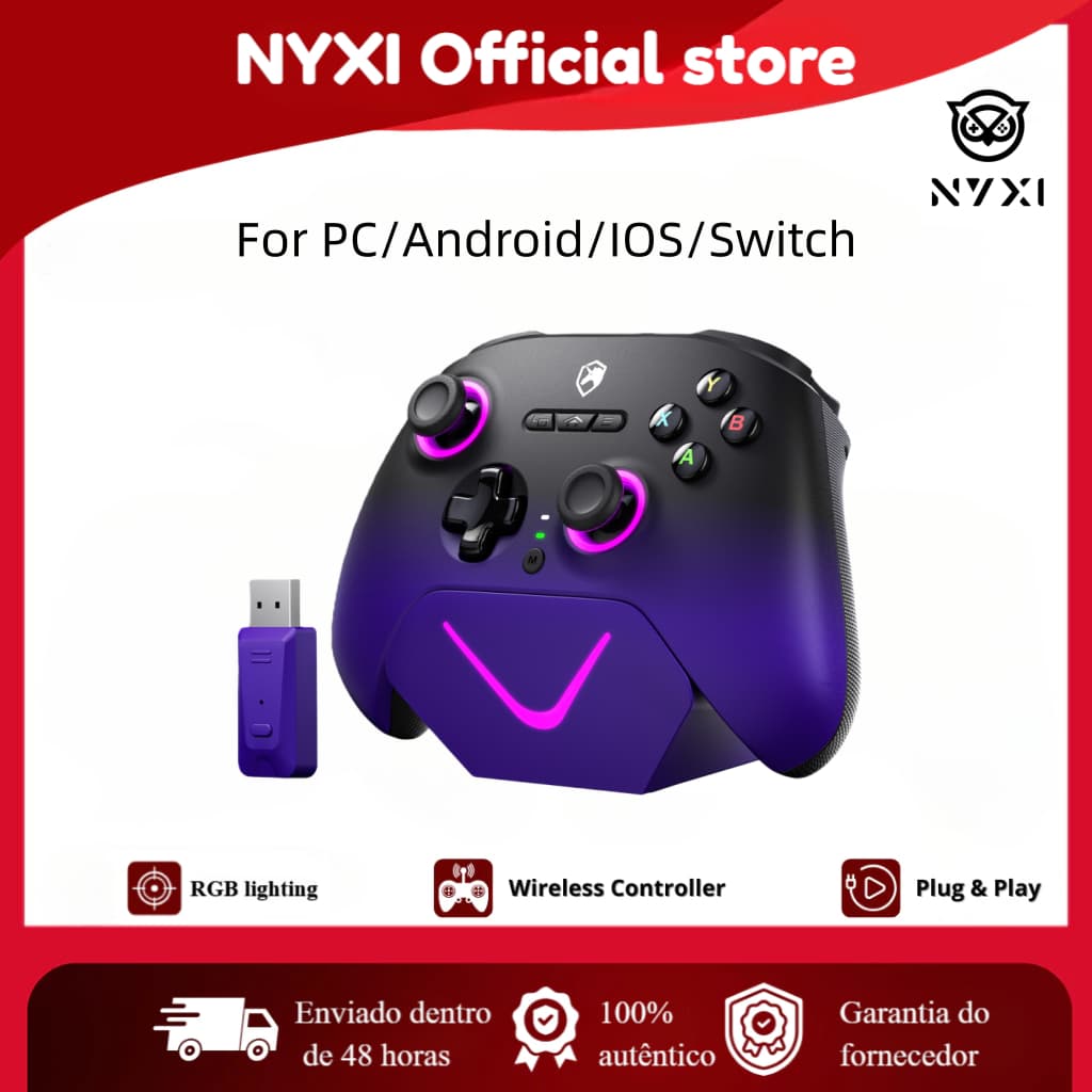 Controlador Bluetooth Sem Fio ECHTPower Com Doca De Carregamento | Joystick Hall TMR Deriva Bateria 800mAh Interruptor D