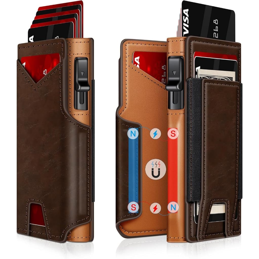 Carteira Porta Cartoes Couro Antifurto Pop Up Slim Automatica Minimalista Masculina