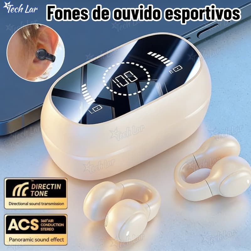 Fone de ouvido de condução óssea com clipe de ouvido sem fio, Fone de Ouvido Bluetooth sem fio LED Display Inteligente