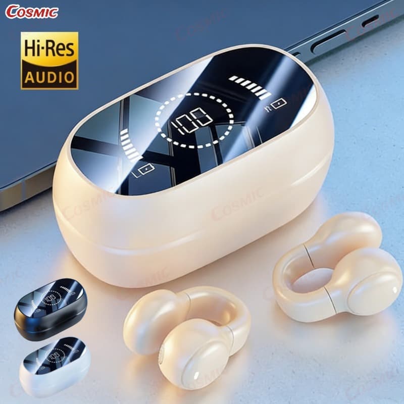 Fone de ouvido de condução óssea com clipe de ouvido sem fio, Fone de Ouvido Bluetooth sem fio LED Display Inteligente