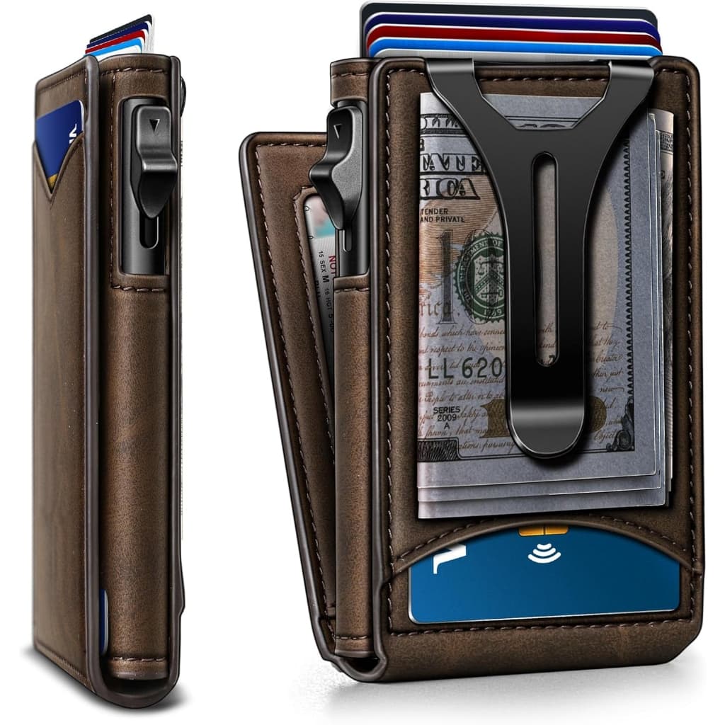 Carteira Pop Up Masculina, Porta Cartões com Clipe para Notas e Proteção RFID