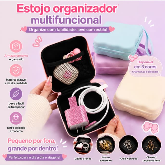 Bolsa De Maquiagem Organizador Eletrônico Mini Cosmética Portátil Fofa Armazenamento De Acessórios Digitais De Viagem De