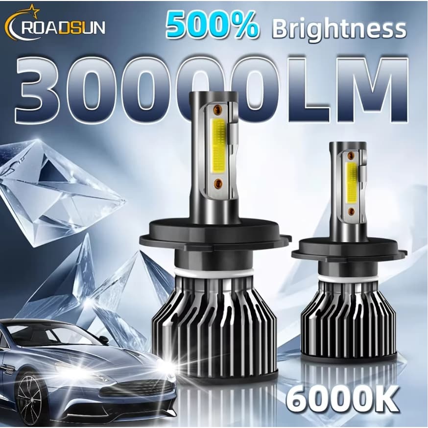 30000LM 200W H1 H7 H11 9005 9006 H4 9004 9007 H13 LED Farol Brilhante 6500K Branco Para Carros Plug & Play Ventilador Si