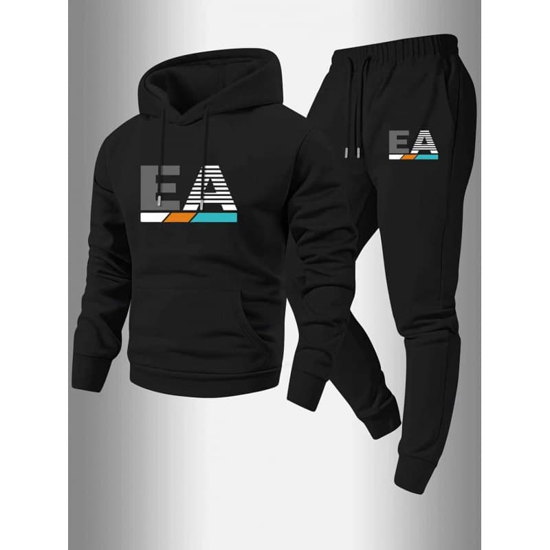 T Trendy Men Sports Suit Casal com capuz e estampa de letras terno de moletom Casual