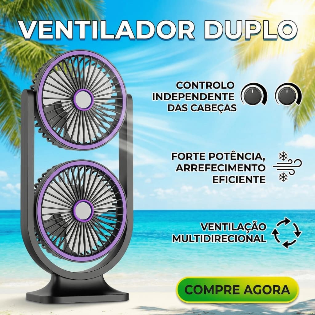 Ventilador De Cabeça Dupla Com Controle Independente , 360 ° Ajustável , 3 Modos De Velocidade E Luz Noturna Portátil De
