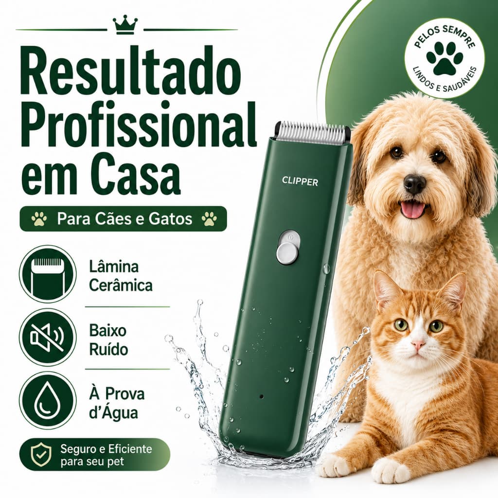 Cortador de Pelos Pet Profissional 6000RPM Lâmina Cerâmica Cães e Gatos Sem Fio IPX7
