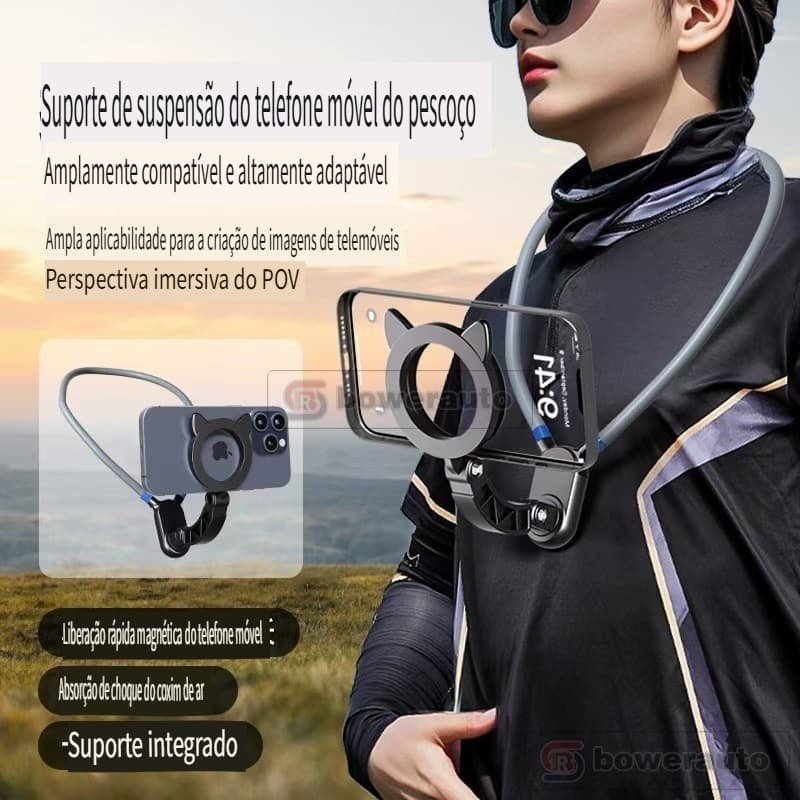 Suporte Magnético de Pescoço para Celular, Filmagem em Primeira Pessoa, Live, Ciclismo, Pesca, Esportes ao Ar Livre