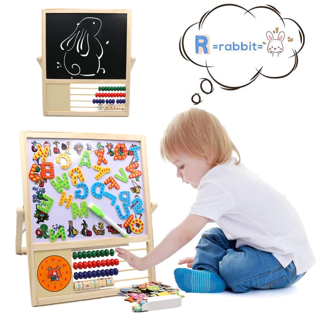 Lousa Magnética Madeira Multifuncional – Brinquedo Educativo Infantil p/ Aprender Escrever e Cognição