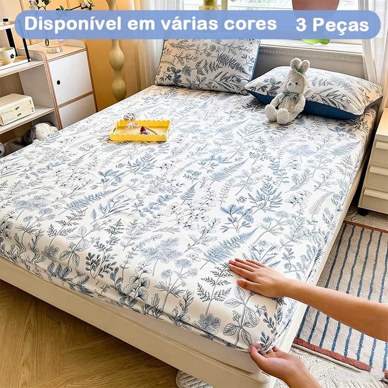 Jogo de Lençol Estampado Micropercal 400 Fios Com Elástico Solteiro Casal Queen King Vários Tamanhos 3 Peças