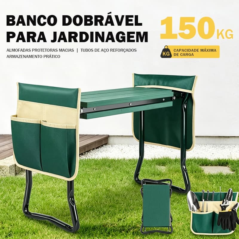 Almofada Apoio Para Ajoelhar Jardim Aço Inox Antiferrugem Suporta Até 150kg Com Organizador Confortável Para Jardineiro