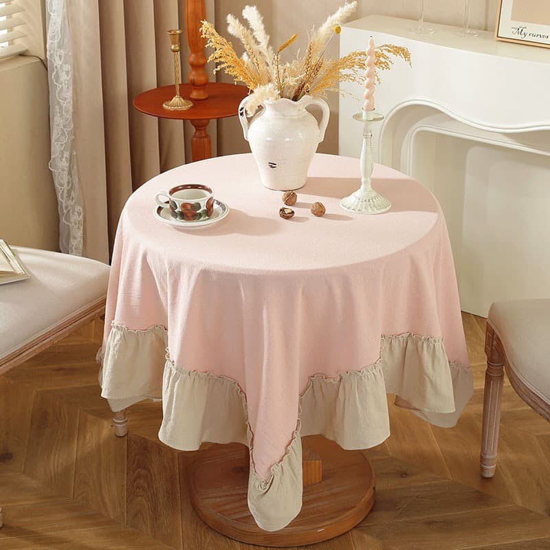 Toalha de mesa com design de blocos de cores; estilo francês com acabamento em babados; macia, durável e fácil de limpar