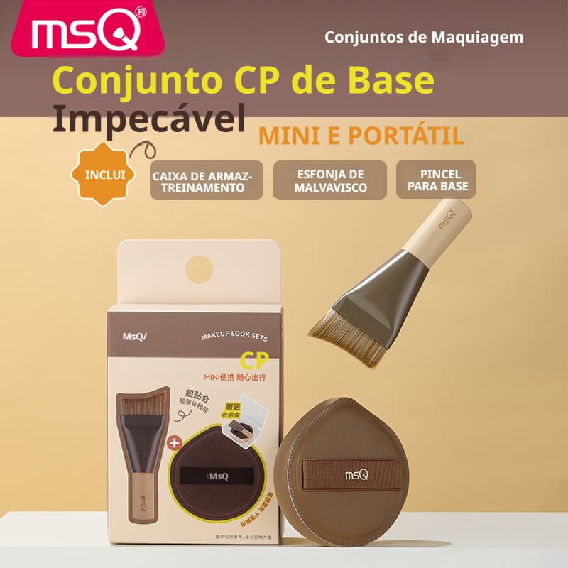 MSQ  Pincel De Maquiagem, mini Base Com Esponja E Conjunto Portátil De Caixa De Armazenamento , Líquida Sem Geléia