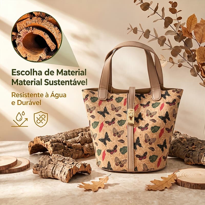 Sacola De Cortiça Floral Natural Eco Sustentável Bolsa De Ombro Feminina Moda Impressão Mão Com Alça Removível E Maquiag