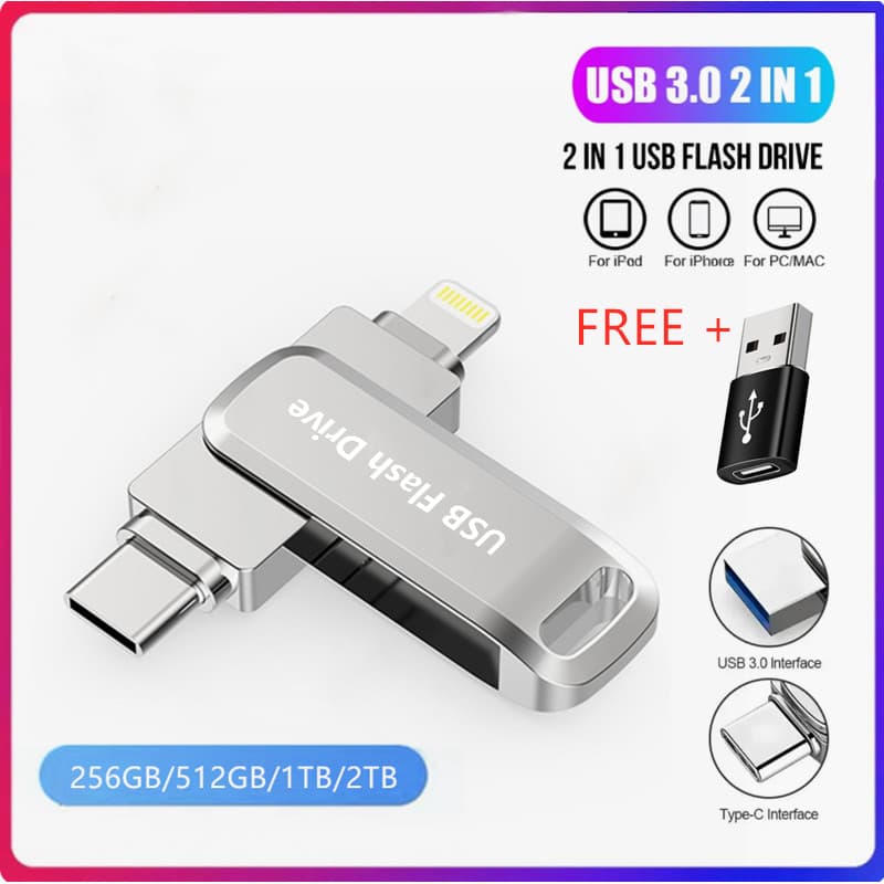 Unidade Flash USB De Dupla De Alta Velocidade De 2 Tb , Bastão De Memória OTG Tipo C E-A Para iPhone/Android/PC , Soluçã