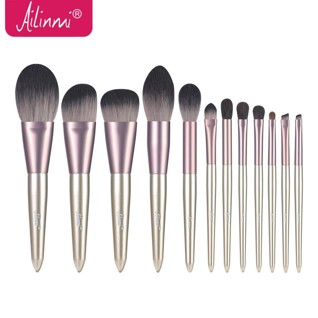 Pincel Ailinmi Makeup, pincel profissional de 12 Pcs, pincel sólido de madeira com pincel de fibra suave