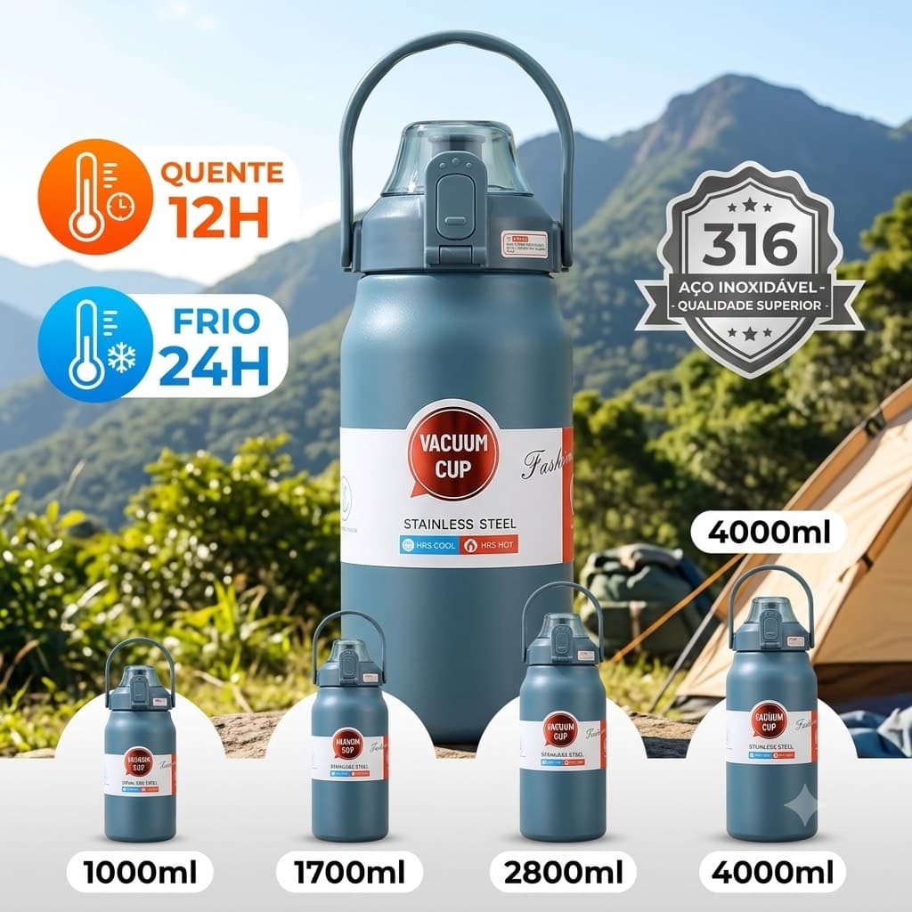 Copo De Viagem Isolado De Aço Inoxidável/Garrafa De Água Térmica Portátil (1000ml/1700ml/2800ml/4000ml)