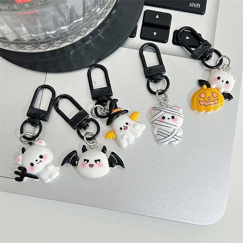 1pc Bonito Halloween Dos Desenhos Animados Resina Chaveiro Fantasma Morcego Múmia Urso Abóbora Saco Pingente Mochila Cha