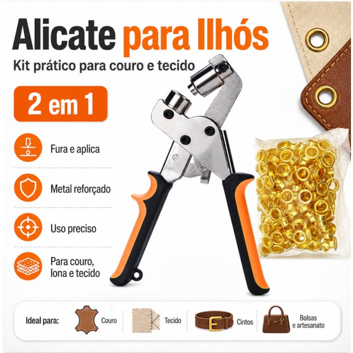 Kit De Ferramentas Portátil Para Ilhós Alicate De Ilhó  Ferramenta De Prensa Manual Com 100 Peças De Dourados De