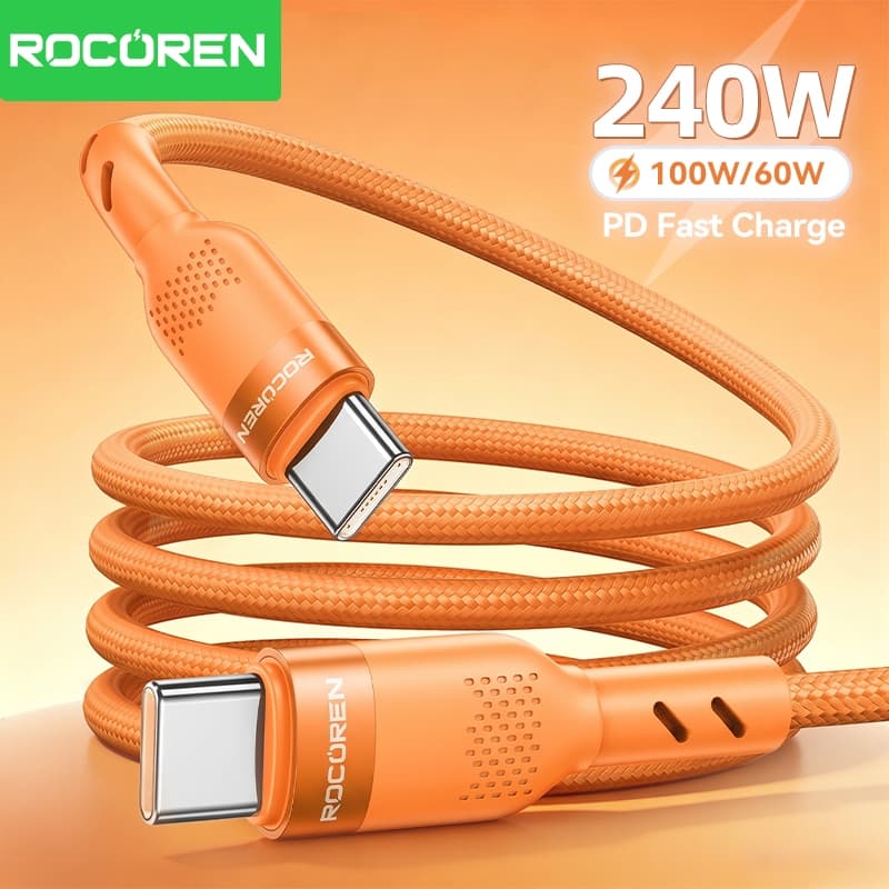 Rocoren Cabo USB Tipo C Para PD 240W 100W TypeC De Carregamento Rápido iPhone Samsung 60W Qiuck Carga USBC De Fio 1m 2m