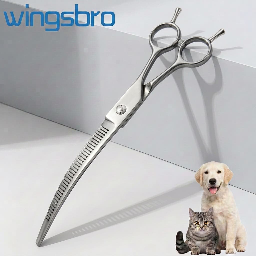 wingsbro Tesoura Curva Para Cães De 8 Polegadas , Cuidar De Animais De Estimação , Desbaste Curvo/De Tubarão