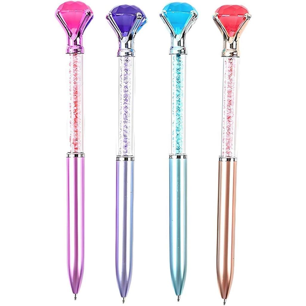 Caneta Esferográfica Canetas De Escrita De Diamante Com Tampo De Cristal Para Escritório , Escola , Casa , 4 Unidades