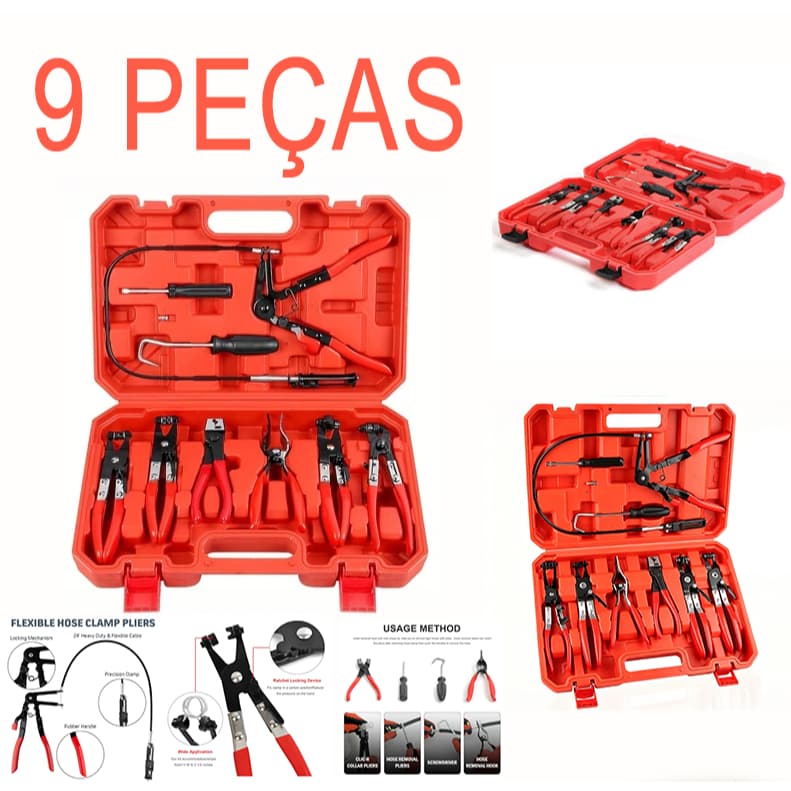 Kit 9 Peças de Alicate de Mangueira para Mangueiras de óleo combustível e água, kit de remoção - Envio rápido