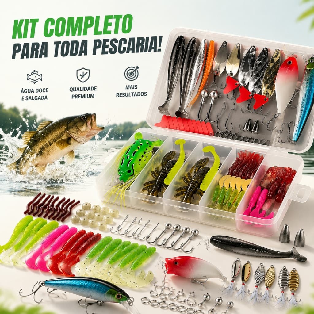 Kit 107 Iscas Artificiais Premium - Anzol Duplo e Olhos 3D | Meia Água para Pesca de Truta Realista e Peixes