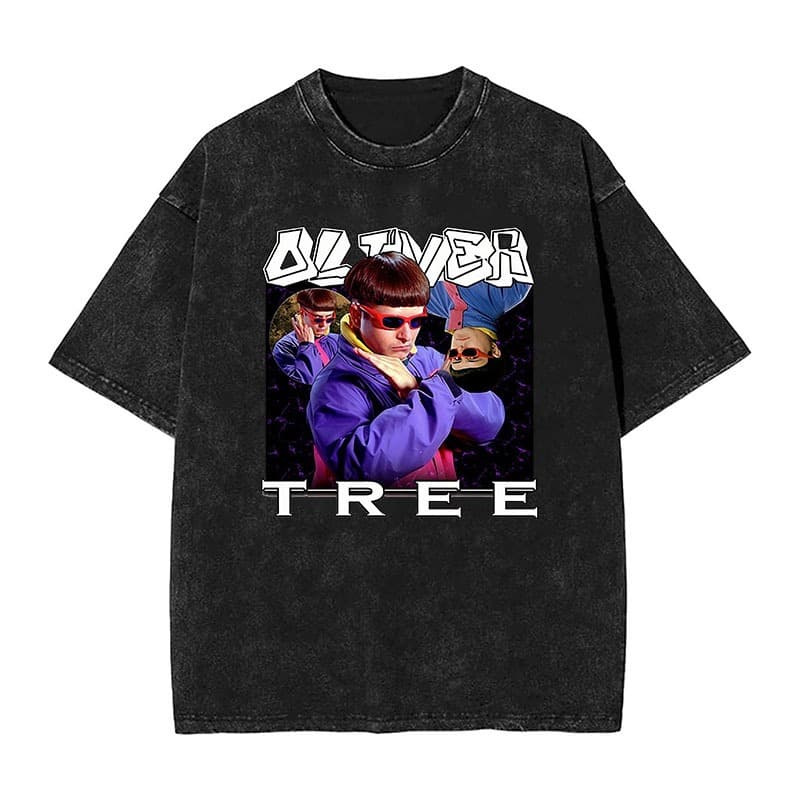 Oliver Tree Camiseta Lavada Vintage Oversized Hip Hop Streetwear De Algodão Lavado Estampa