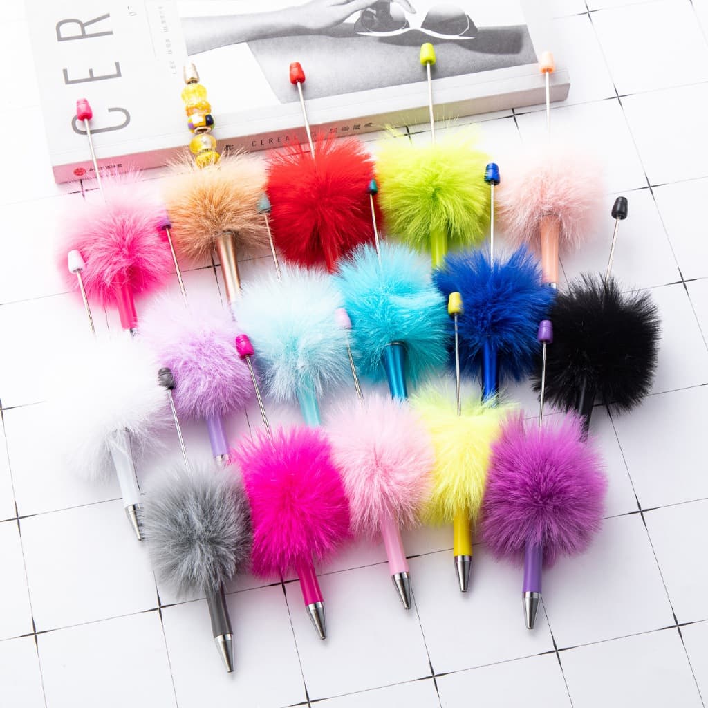 Esferográfica Fofa Com Miçangas De Pelúcia Ponta Retrátil Canetas De Contas De Plástico Fofas DIY Tinta Preta Eixo Kit D