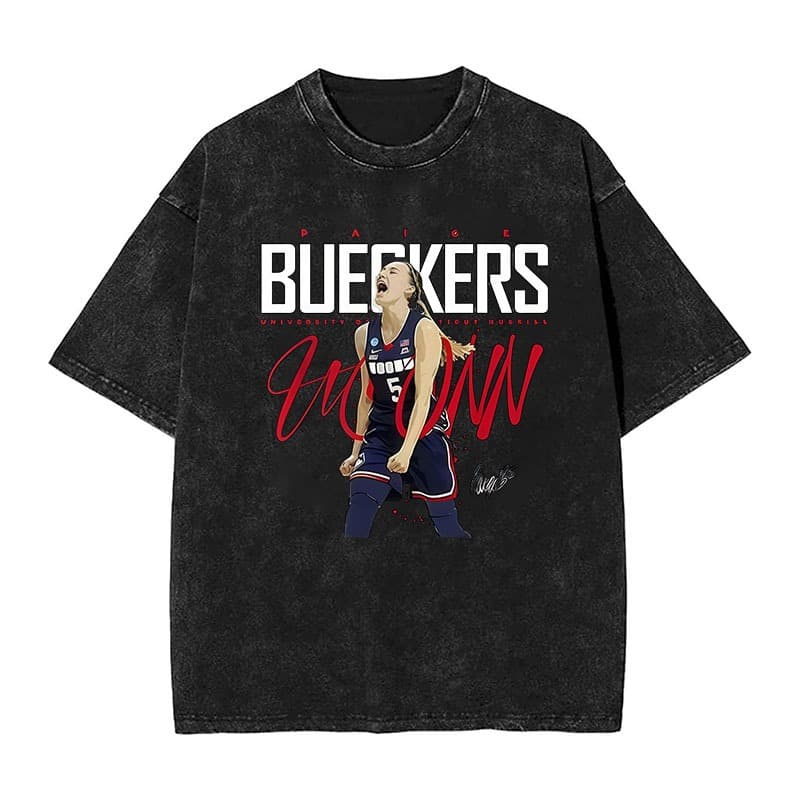 Paige Bueckers UConn Camiseta Vintage Lavada Grande De Basquete Com Estampa Gráfica De Algodão