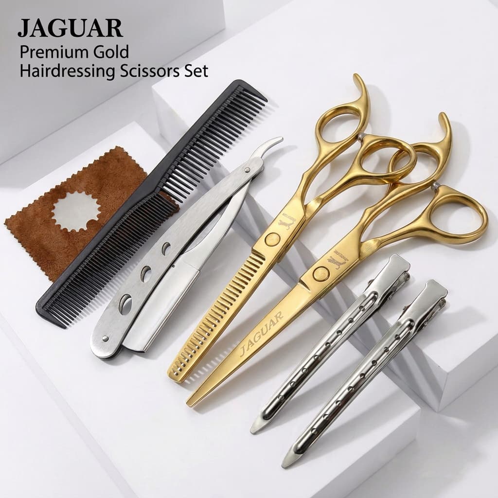 Conjunto De Tesouras Haridressing JAGUAR De 6.5 Polegadas Com Tesoura Plana/De Desbaste , kit De Cabelo