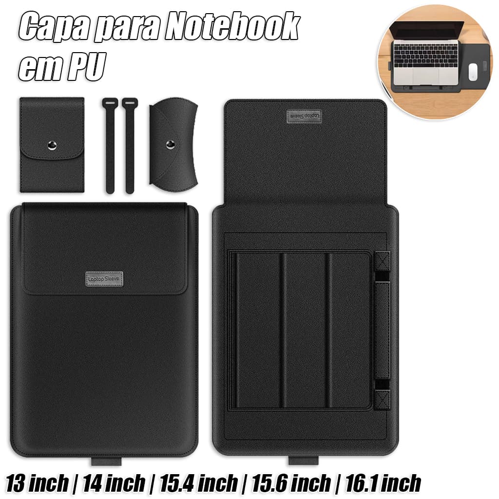 Case Capa Notebook Air M1 / M2 Notebook Multifuncional Macbook Em Couro 4 Em 1, 13-14 Pol Base