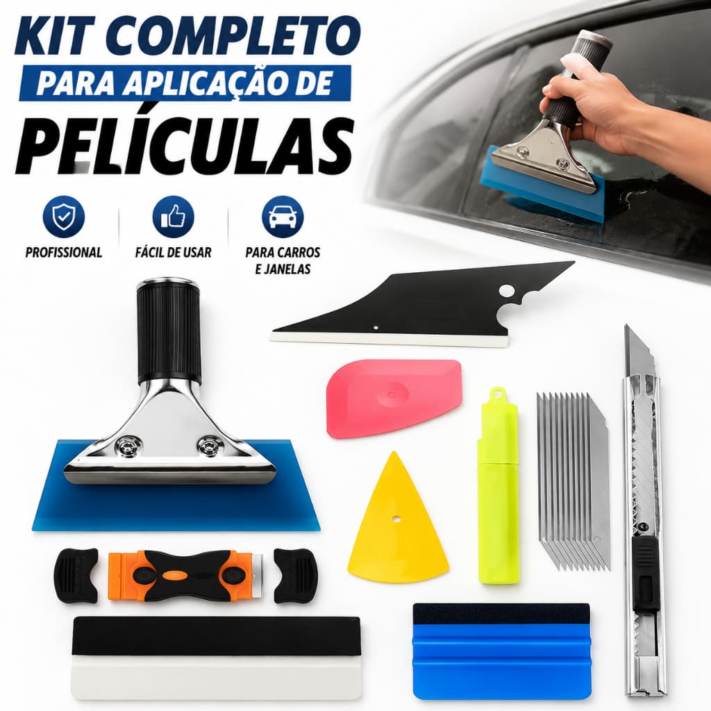Kit Rodo com Espátula e Estilete para Aplicação Profissional de Insulfilme em Carros e Janelas