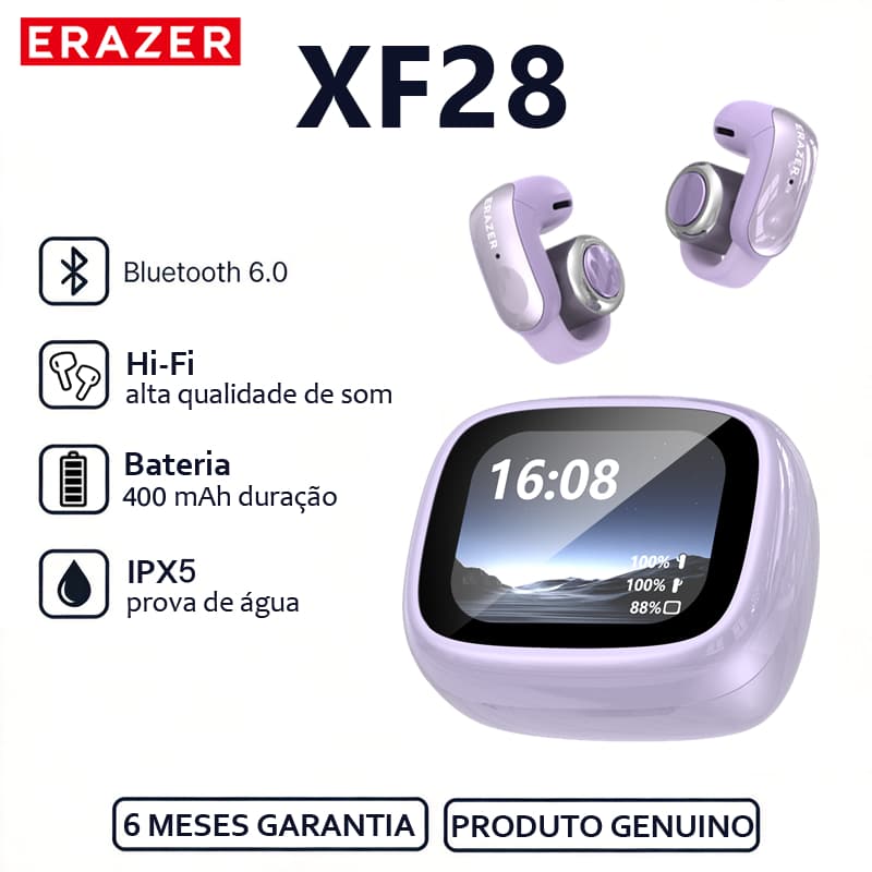 ERAZER XF28 Fone de ouvido Bluetooth AI Tradução em tempo Real Bluetooth 6.0 Hi-Fi Redução ativa de ruído inteligente