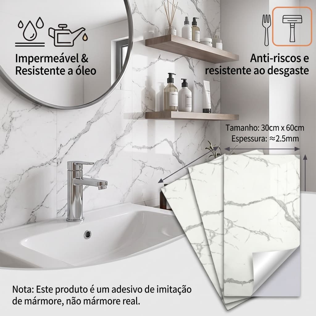Kit 10//20/30/50 Placas Adesivas 3d Mármore De Parede Relevo Lavável 30cmx60cmx2.5mm