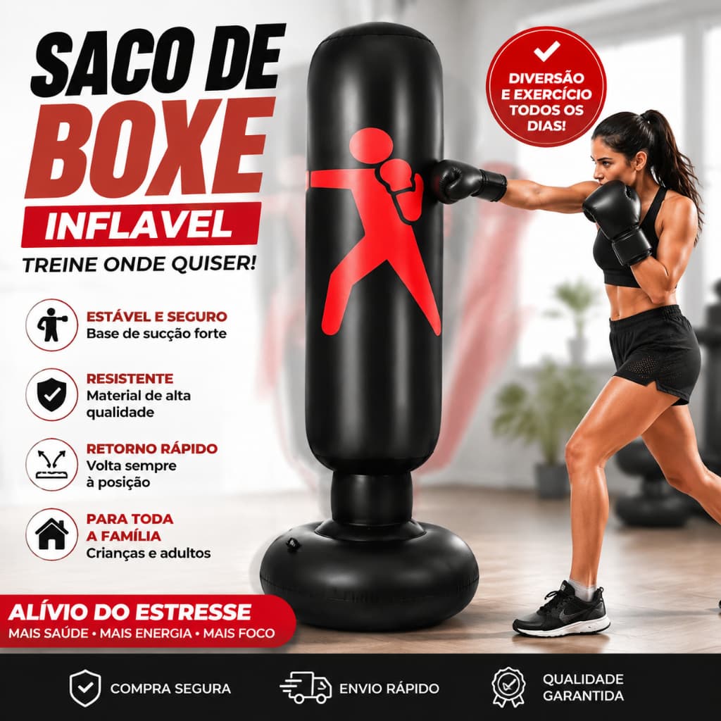 Saco de Pancada Inflável 160cm Não Cai Base de Água Areia PVC Resistente Infantil Adulto Fitness Casa Academia