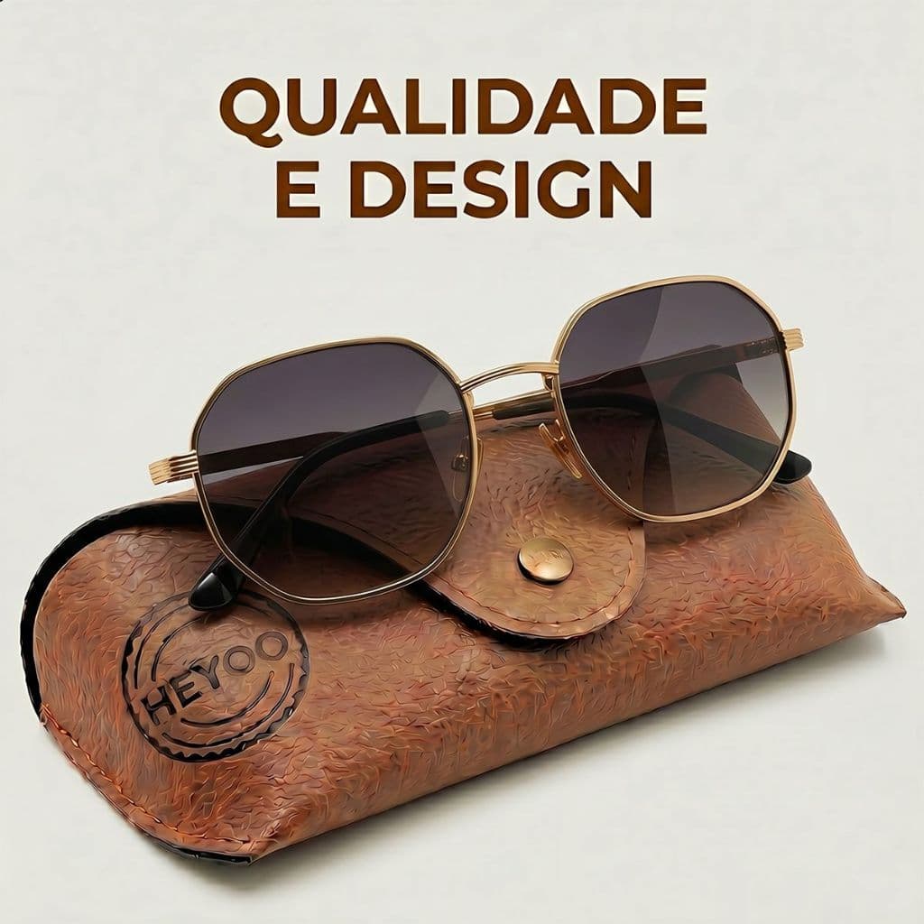 HEYOO Óculos de Sol Polarizado Estilo Vintage Luxuoso, Armação Fina Dourada, Lentes Degradê  Proteção UV Unissex