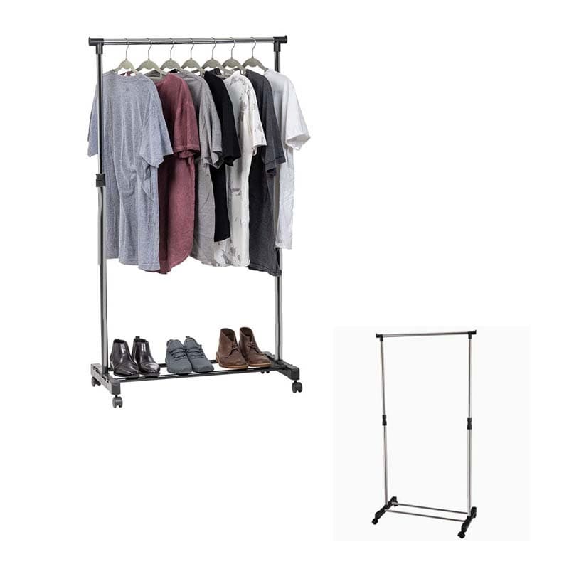 Rack De Secagem 2 Em 1 ! Telescópico De Roupas De Piso De Haste Única-Móvel Com Rodas , Rede De Armazenamento Inferior .