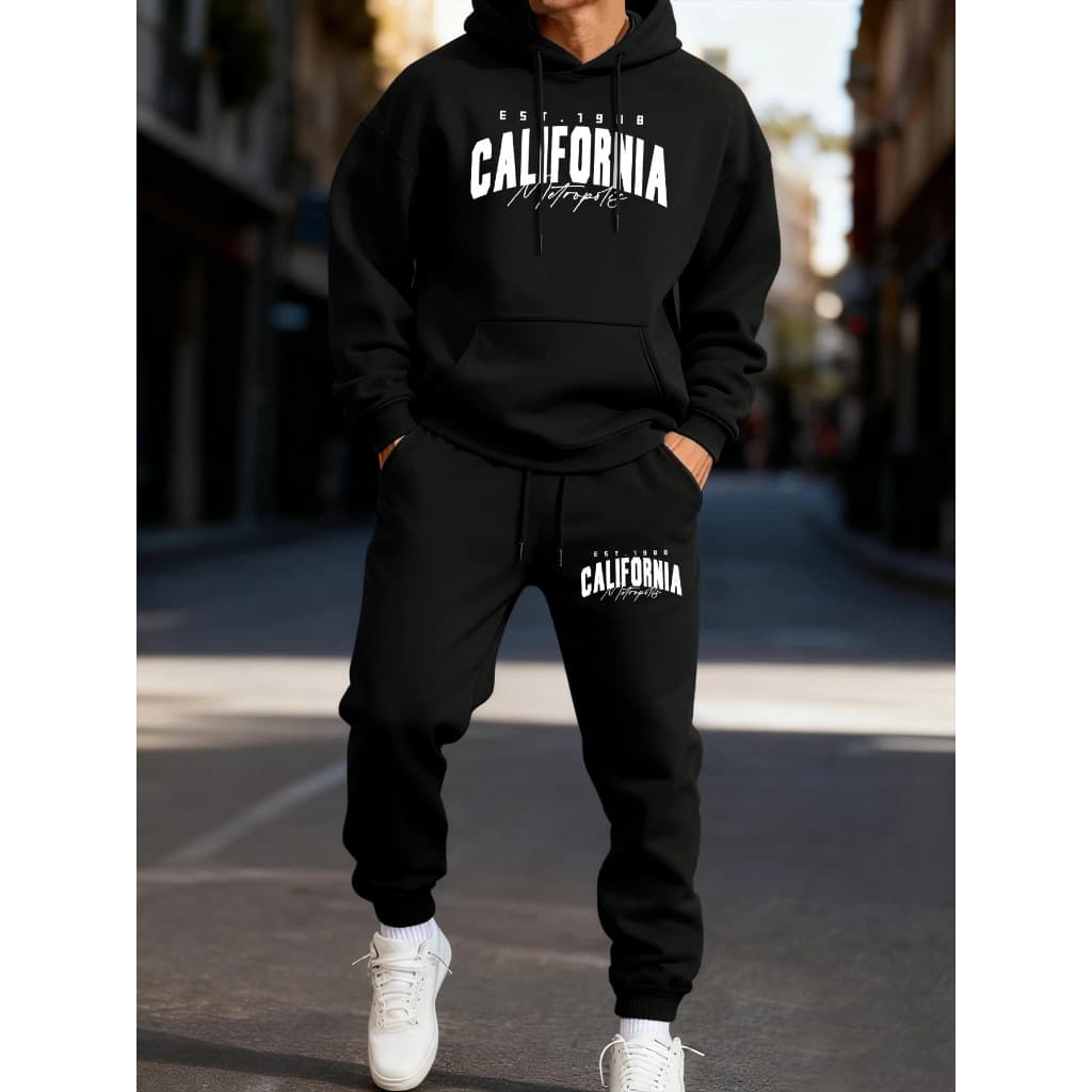 Novo estilo moletom com capuz terno moda calças retas novo lazer esportivo masculino transfronteiriço