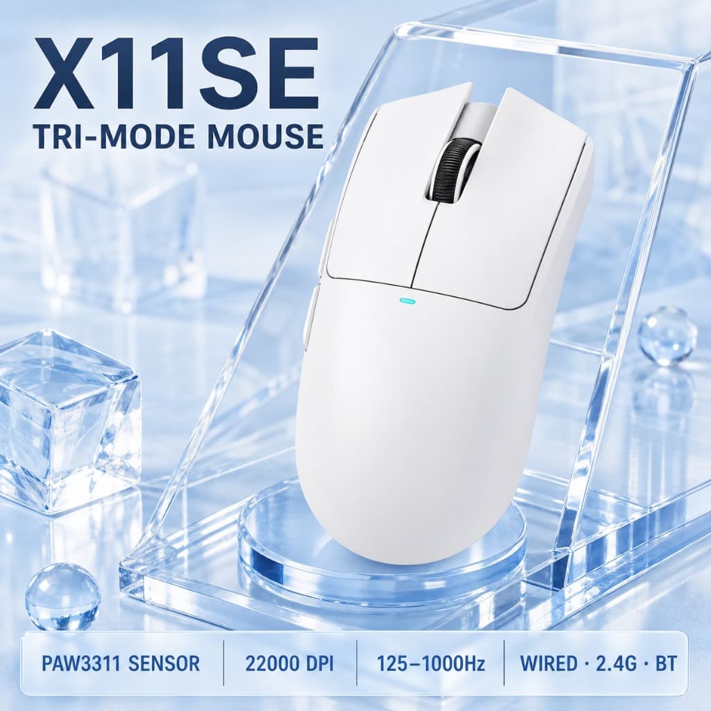 ATTACK SHARK X11SE Teclado Para Jogos Mecânico Tri-Mode PAW3311 22000DPI 63g Ultra Light Wireless RGB Base De Carregamen