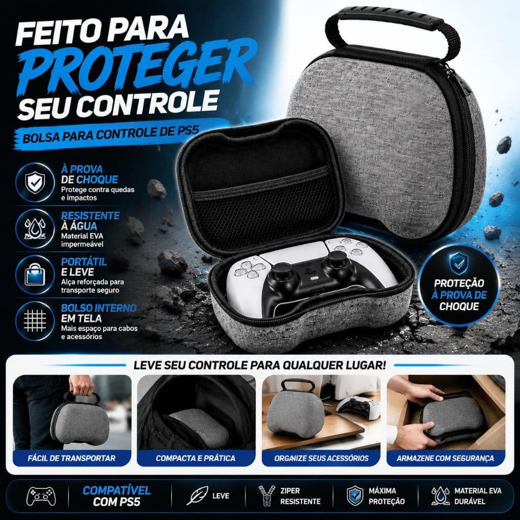 Estojo Case para Controle PS5 Universal Protetor EVA Anti-Choque Compatível PS4 Xbox Series