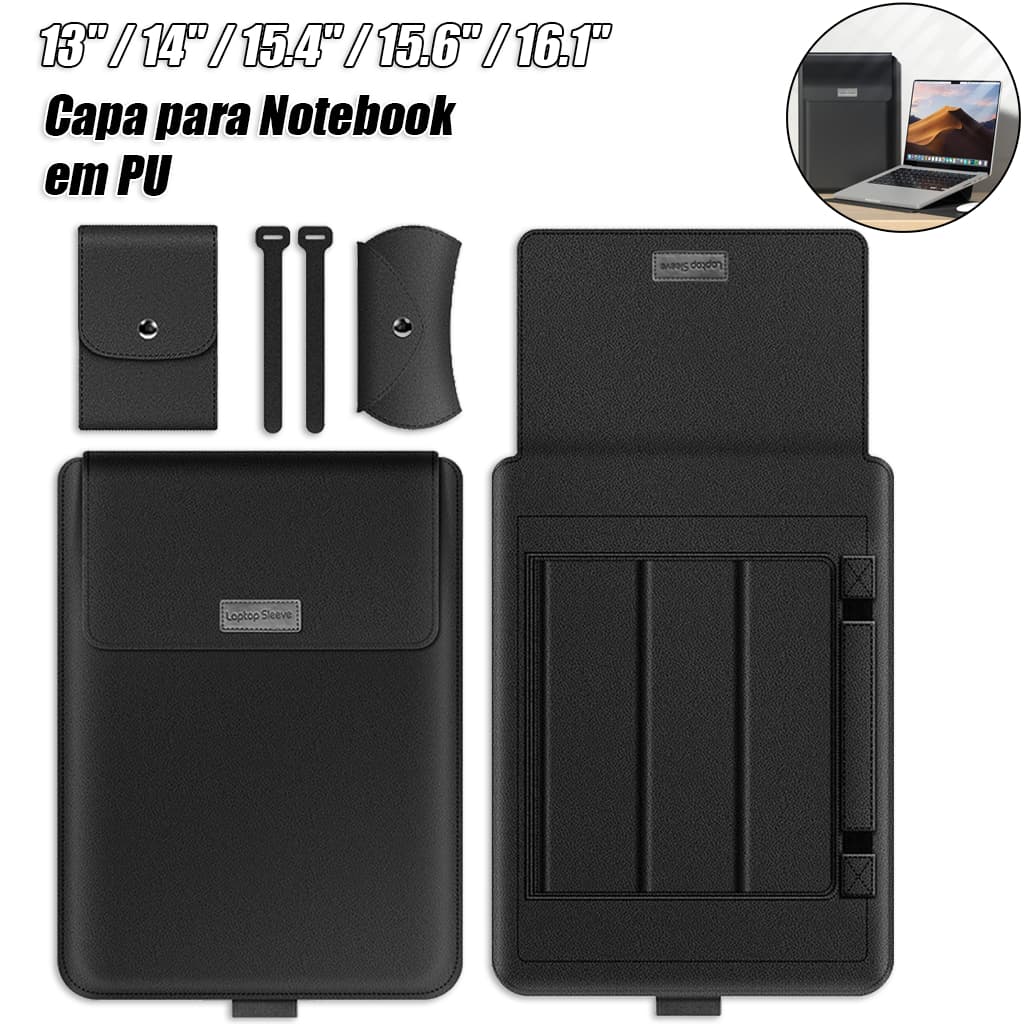 Case Capa Notebook Macbook Em Couro 4 Em 1, 13-16.1 Pol