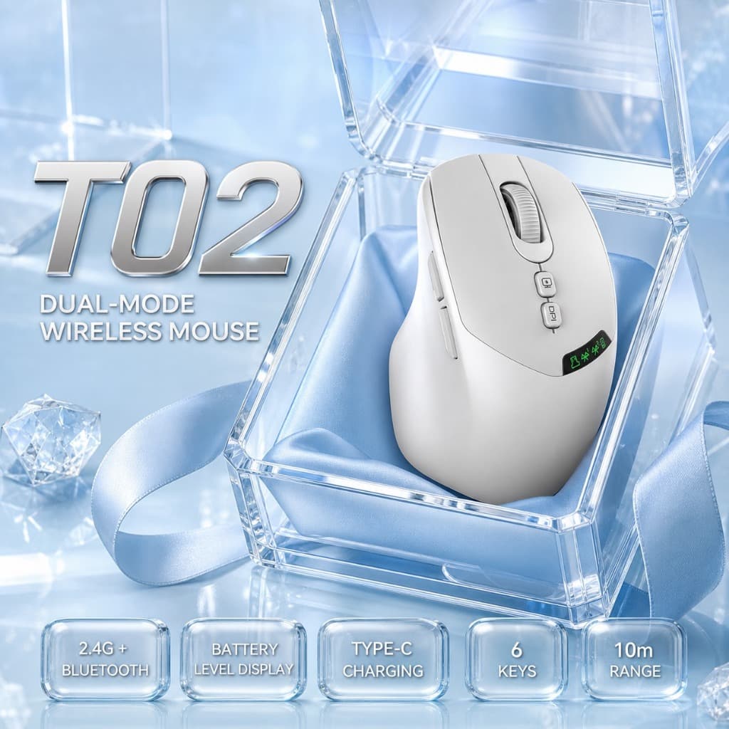 Teclado Para Jogos APAYADO T02 Mecânico Dual Mode Bluetooth 5.0 2.4G Mouse Sem Fio Display De Nível De Bateria 6 Botões
