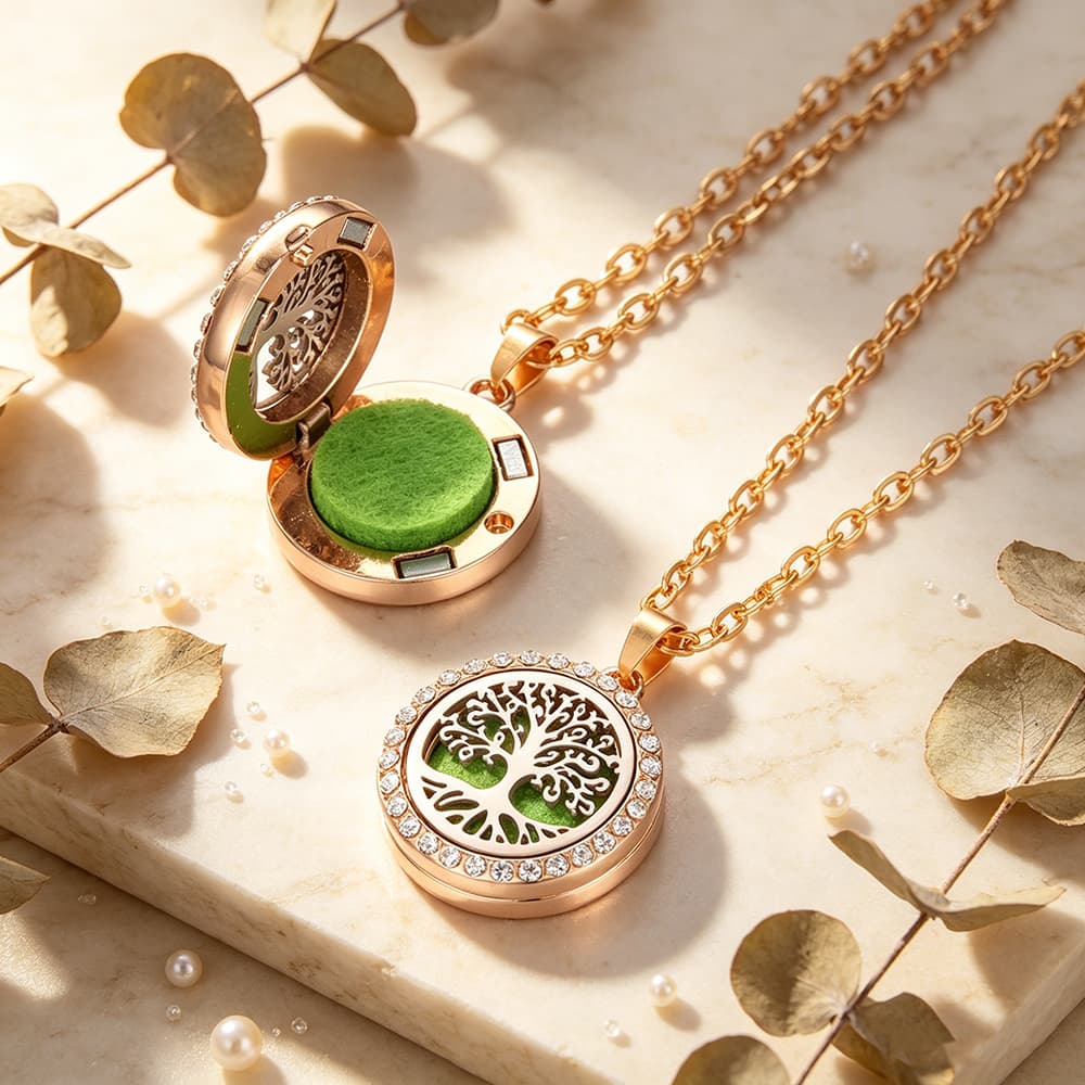 Colar De Aromaterapia Da Árvore Dourada Vida Para Mulheres Joias De Aroma Cristal Strass Perfume Difusor De Óleo Essenci
