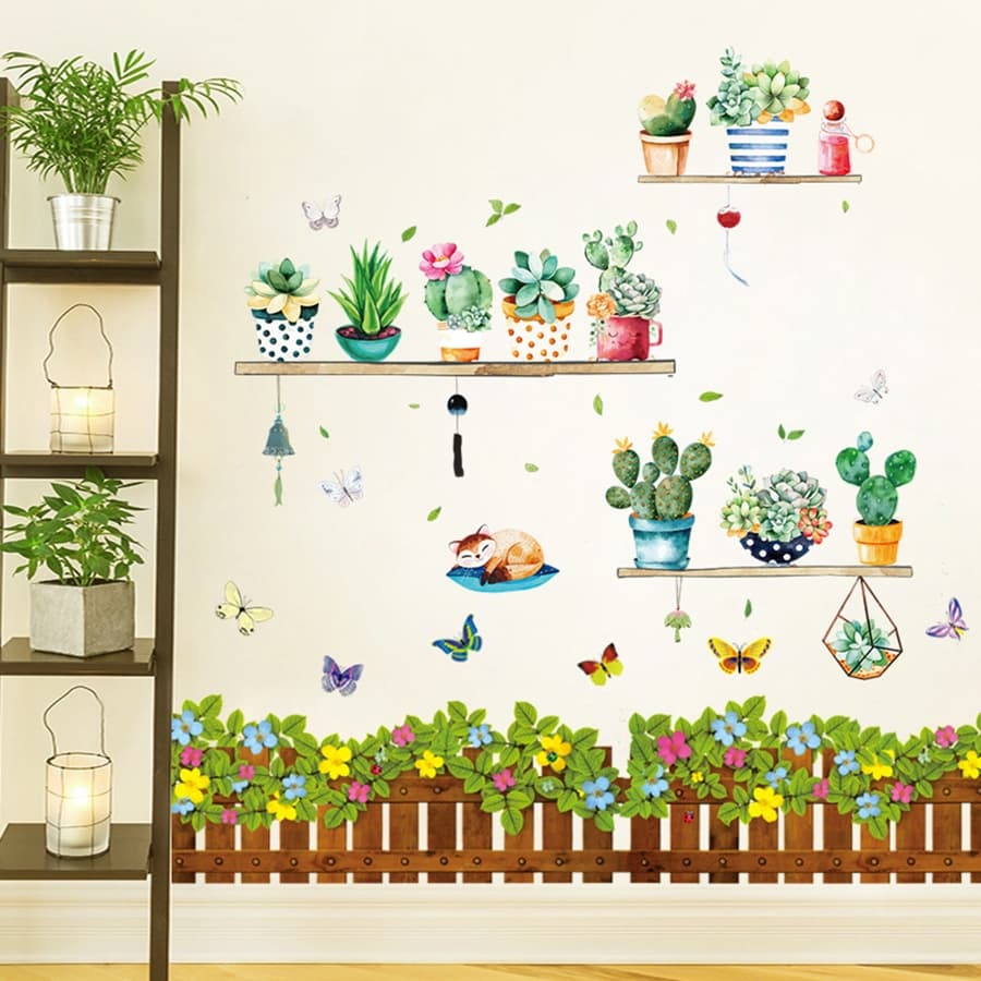 HJ58 2 Pçs/Setflores Árvores Animais De Desenho Animado Decoração De Casa Adesivos De Parede